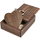 Деревянная флешка-брелок Орех 64 GB 2.0 "Сердце в подарочной коробке"