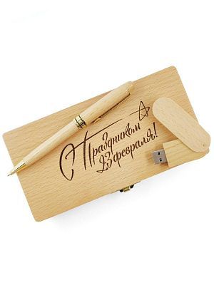 Подарочный набор Флешка и ручка с гравировкой С 23 Февраля