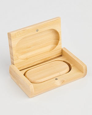 Деревянная флешка Бамбук 32 GB 2.0 "Овальная" в подарочной коробке